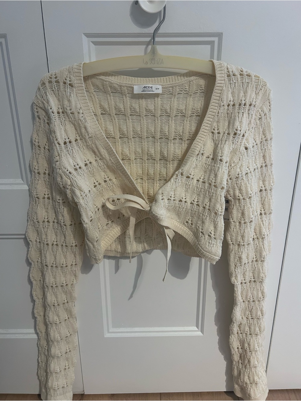 Ardene Cream Open-Weave Tie-Front Cropped Cardigan